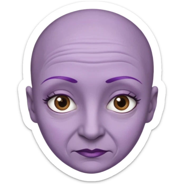 make her skin purple, she has no hair and her eyelashes are huge and she's old sticker