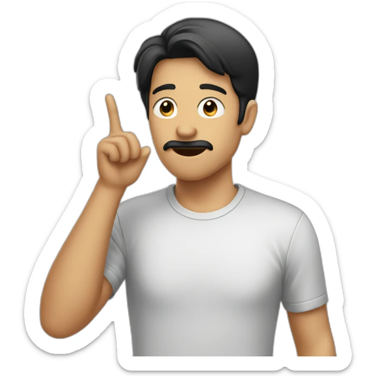 A guy with his finger in his mouth making the silence sign, black hair sticker