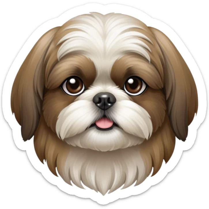 Cinematic Noble Shih Tzu Portrait Emoji, Poised and elegant, with a luxurious, flowing fur in refined muted tones, delicate features and wise, gentle eyes, simplified yet meticulously detailed, glowing with a soft, regal radiance, high shine, exuding quiet dignity and timeless charm, soft glowing outline, capturing the essence of a noble Shih Tzu that epitomizes refined poise! sticker