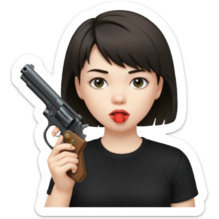 short hair girl with mullet putting gun in her mouth sticker