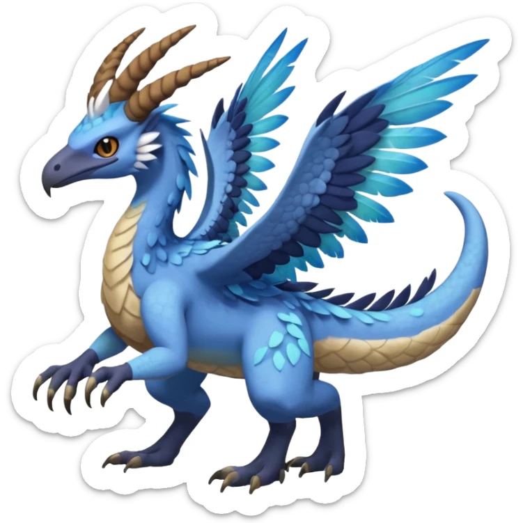 Raptorik scaley feathery horned Amaura-Aurorus-Pokémon-Fakémon-hybrid-fusion-creature, full body sticker