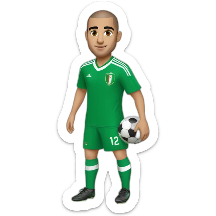 Zinedine Zidan wearing algerian green football kitand holding a ball sticker