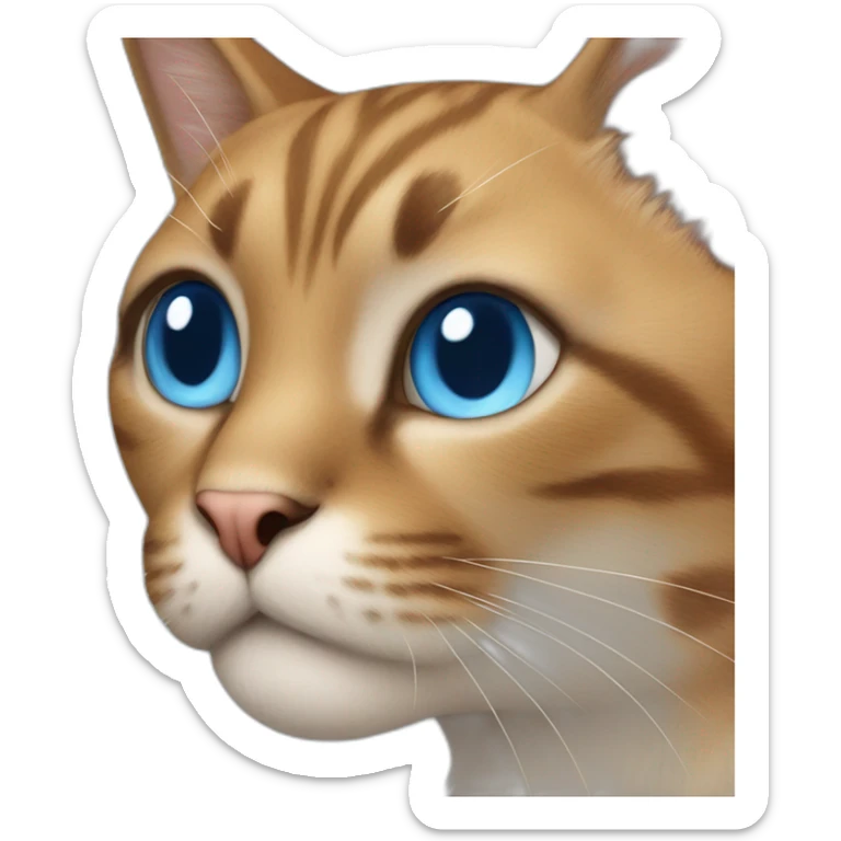 unsmile cat with blue eyes white stomach brown paws brown tail in the middle of the face brown fur sticker