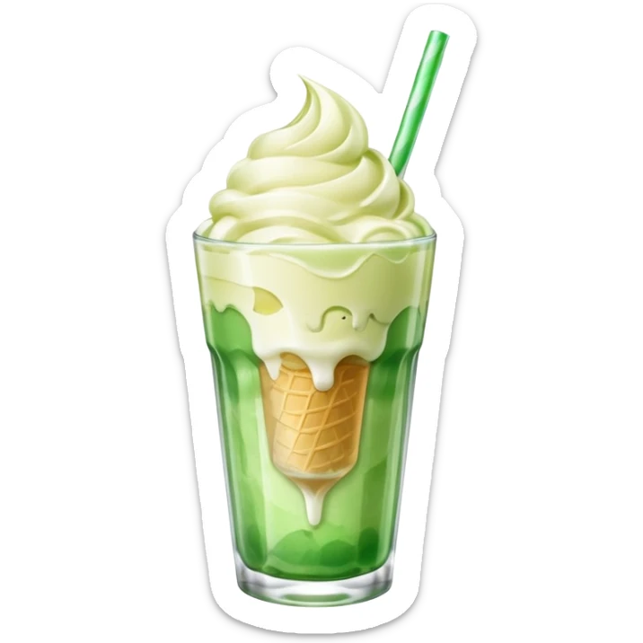 Japanese cream soda green on a glass with ice ice cream vanilla 1 scoop on top sticker