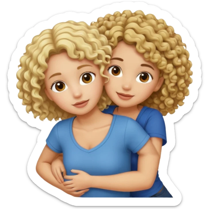 A blonde girl piggybacking on top of her curly-haired brunette friend sticker