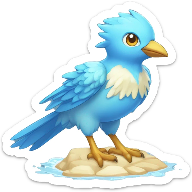 Wet Cool Cute Fantasy legendary blue bird water-type-Hydro-Phoenix-avian Fakemon full body sticker