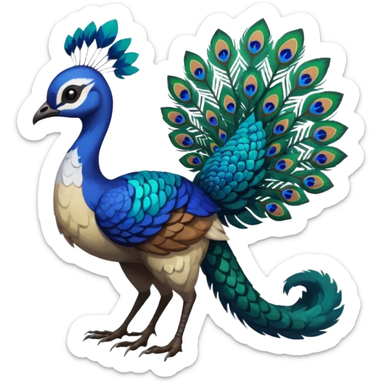  beautiful handsome gorgeous aesthetic colorful vibrant Vernid-Trico-species-Fakemon-creature by LiLaiRa, 4 legs, 1 tail, random markings, (full body) with a peacock-feather-tail sticker