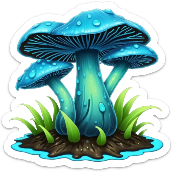 Black and cyan and blue and neon green bioluminescent shiny glowing ET gooey shroomy plenty icky sticky muddy swampy spore flower  sticker