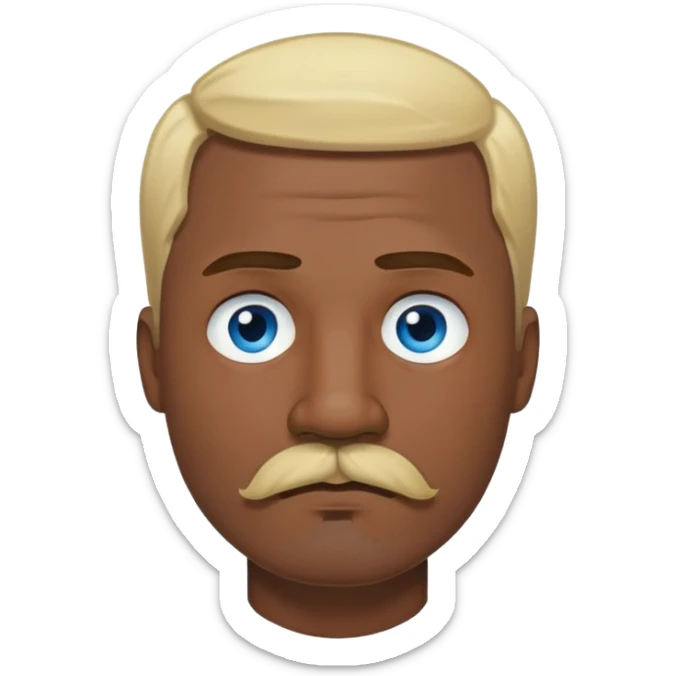 "- Nam
- 40 tuổi
- Da đen
- Tóc vàng 
- Mắt xanh nước biển, có ria
- Mặt buồn
" sticker