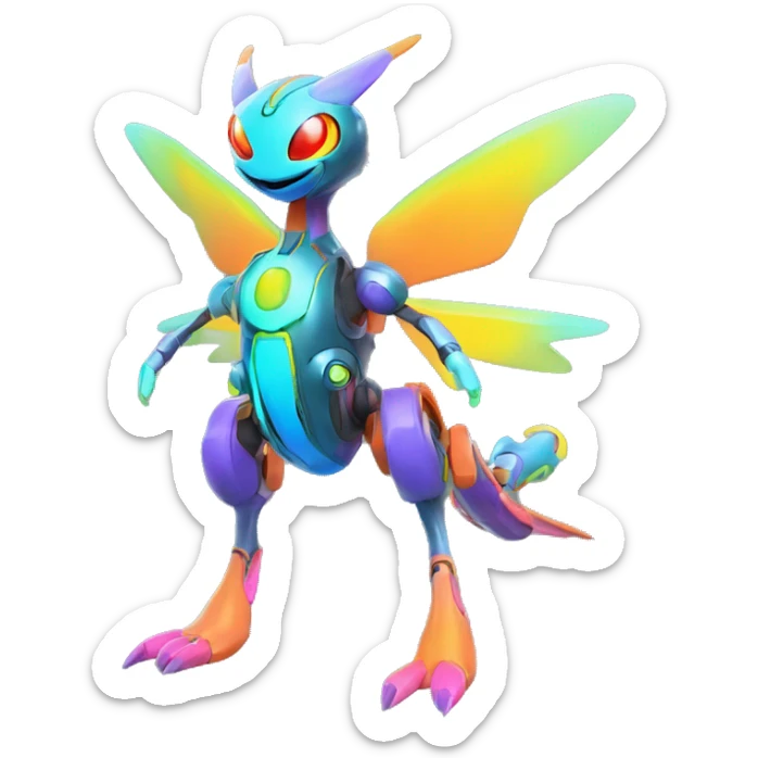 Colorful Neon Colors Vibrant Colors Flying Futuristic Mechanical Fakémon-Pokémon-Creature Full Body sticker