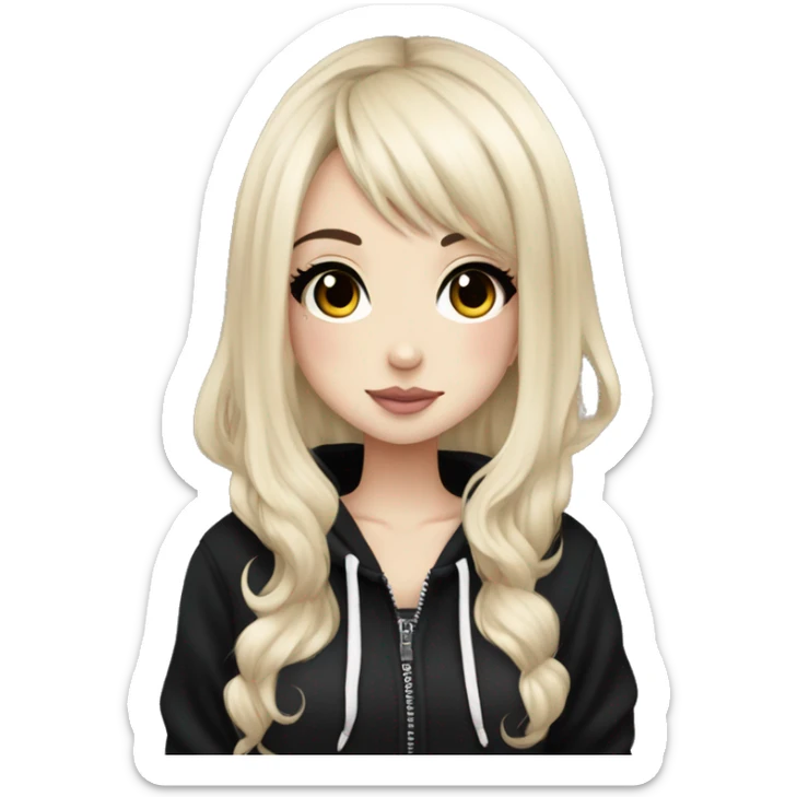 hime gyaru girl, tattoos, pale skin with black hair, dark makeup, black hoodie sticker