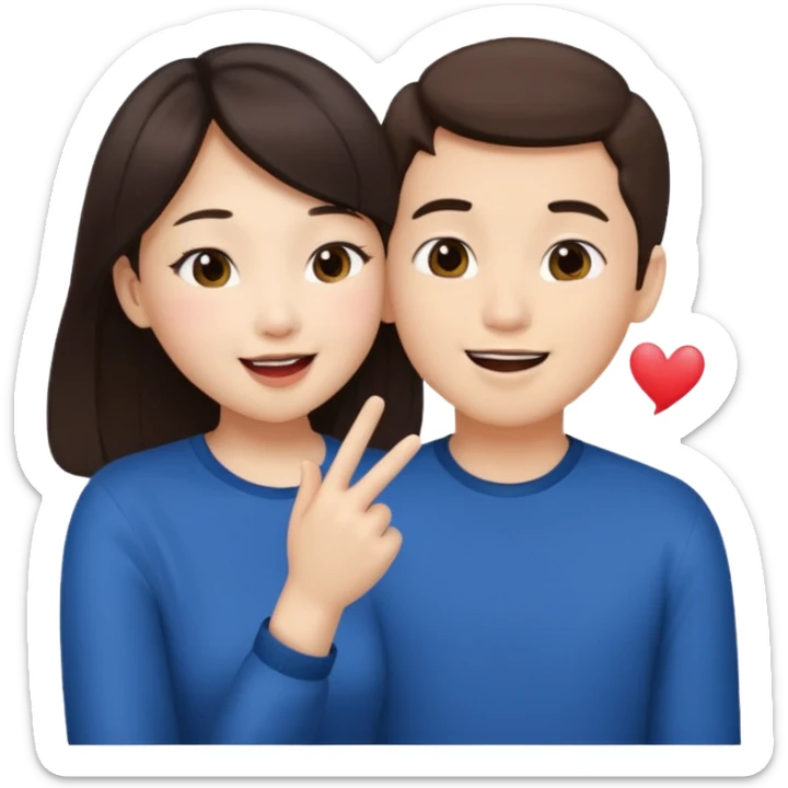Asian girl blowing kiss to brunette boy  sticker