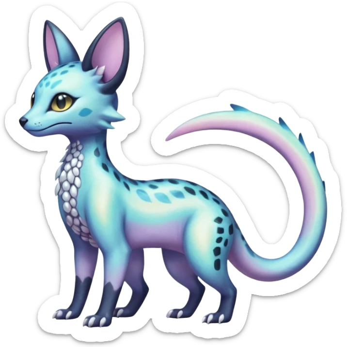 Shiny Pastel White Iridescent Celestial Salandit-Umbreon-Genet-Noivern-Noibat-Serval-Hybrid (Full body) sticker