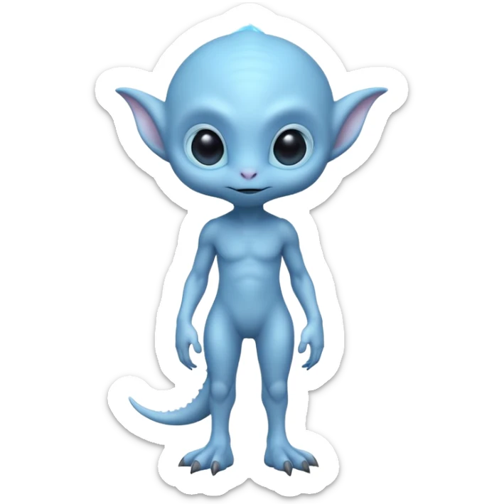 full body cute humanoid peacefull alien furry with 2 legs and eye stalks stands upright and looks intelligent ...wears clothing. not green..looks happy and cudly sticker
