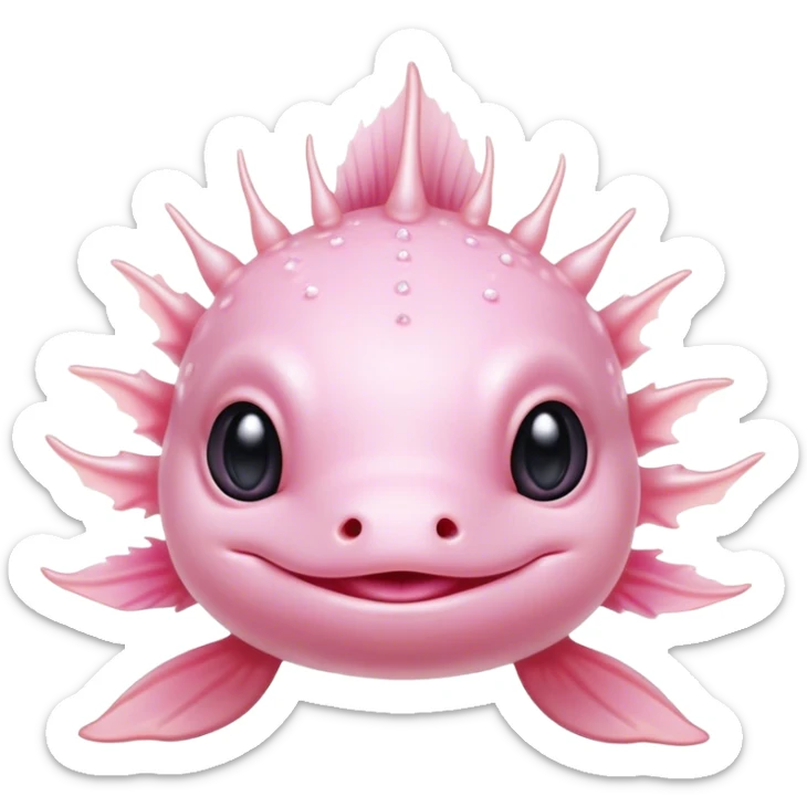 Cinematic Cute Axolotl Portrait Emoji, Head tilted playfully and inquisitively, featuring smooth, pale pink skin with delicate feathery gills and round, sparkling dark eyes filled with curiosity, Simplified yet irresistibly adorable features, highly detailed, glowing with a warm, magical glow, high shine, affectionate and quirky, stylized with a touch of whimsy, bright and endearing, soft glowing outline, capturing the essence of a mischievous yet charming aquatic friend, so playful it feels like it could swim out of the screen and into your heart! sticker