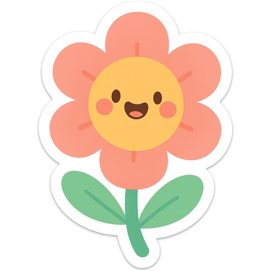 cute flower with soft colors and round petals in kawaii style, no black outline sticker