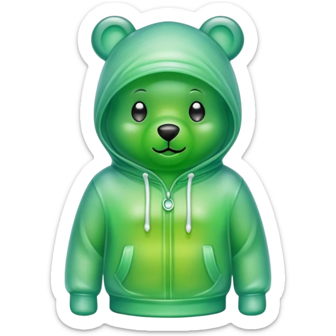 A gummy bear sticking out of a hood on a hoodie sticker