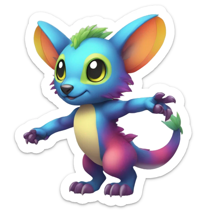 Cute cool colorful fantasy animal hybrid Fakemon full body sticker