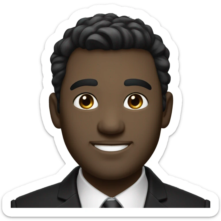 Portrait of an adult smiling man, fair skin, bold black-gray ombre hair, black eyes, wearing a black office suit and a white collared shirt underneath. sticker