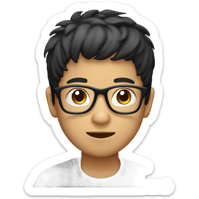 An Asian boy with black bowl hair wearing prescription glasses sticker