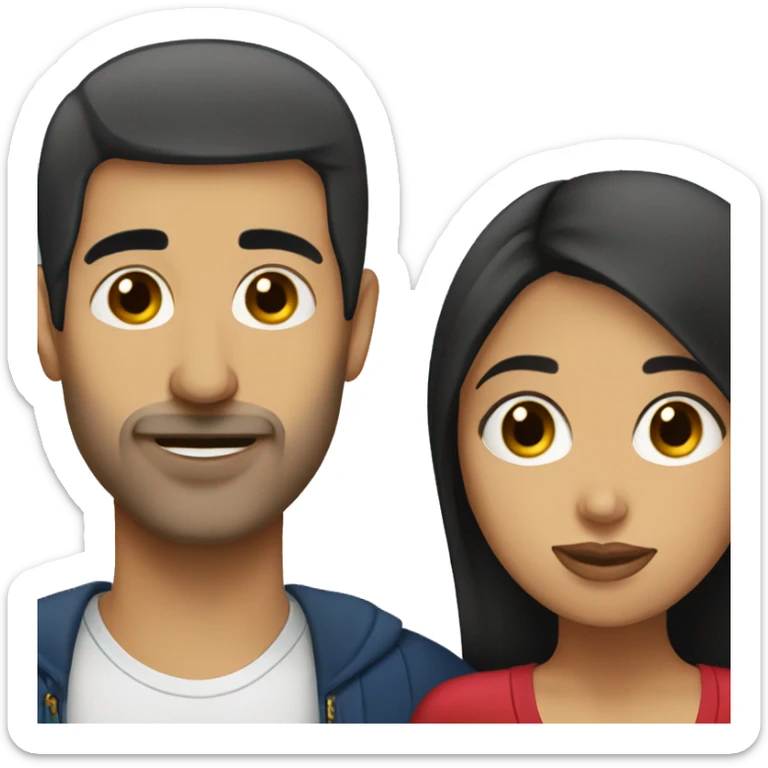 short venezuelan woman with long dark hair kissing tall bald american man sticker