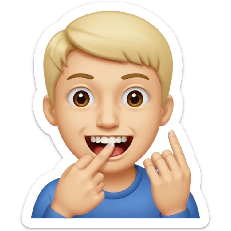 Emoji gêne et content qui mort un seule ongle Et on voit ses dents  sticker