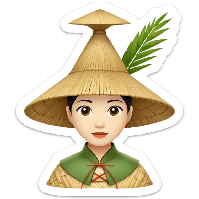 ​Cinematic Realistic Traditional Vietnamese Nón Lá, depicted as a delicately crafted conical hat made of bamboo and palm leaves with subtle texture and natural wear, evoking authentic cultural heritage, please show the hat only sticker