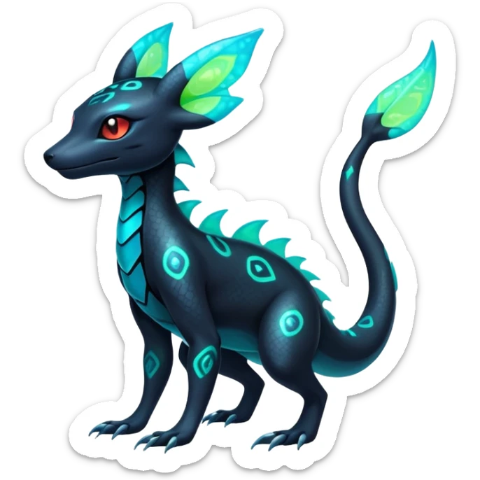 Colorful Neon Exotic Salandit-Aurorus-Umbreon-Fakémon-hybrid-creature (full body)  sticker
