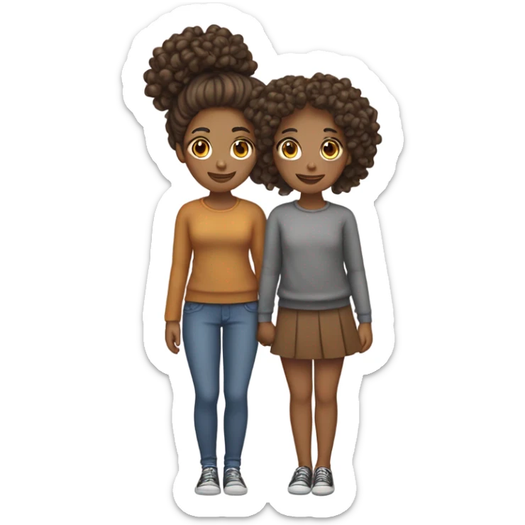 Full body, Two girls holding hands Carmel skin  one  with a curly bun and one  with curly hair sticker
