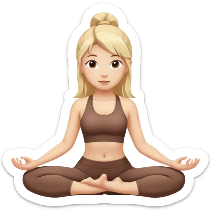 White girl with blonde hair doing yoga brown set sticker