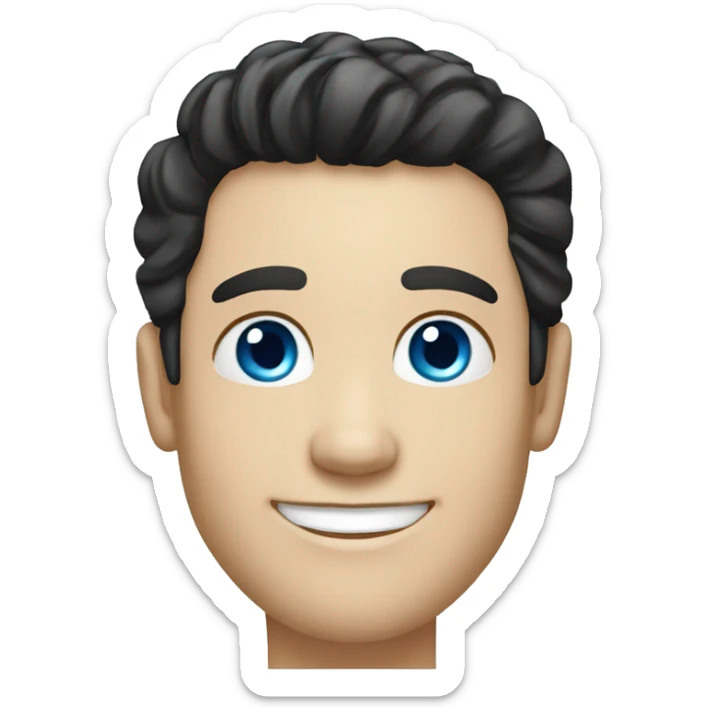 Man, blue eyes, black hair, bright blue eyes, white skin, caucasian, smiling, happy sticker