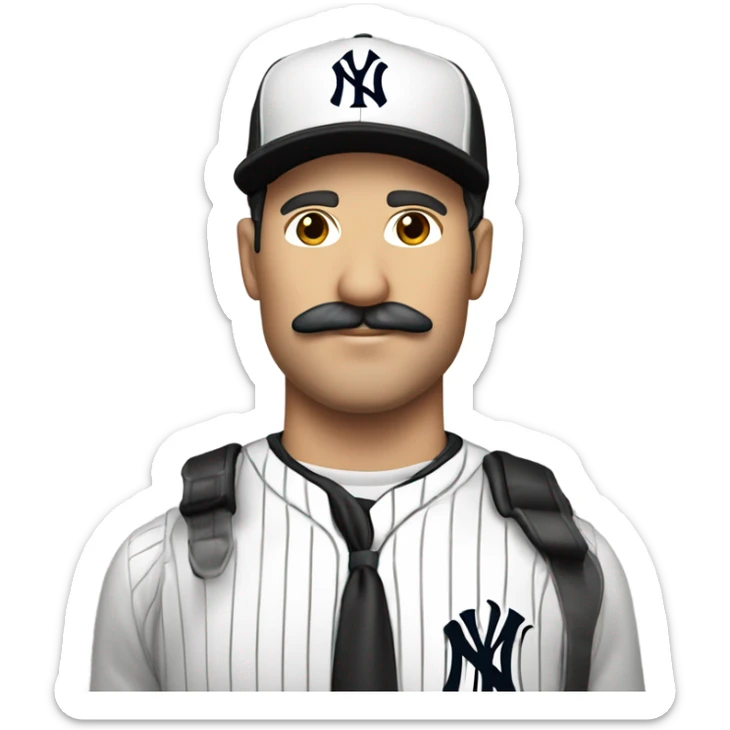 Homme blanc, 30 ans, cheveux courts noir, moustache, casquette noir yankees noir, avec uns bière  sticker