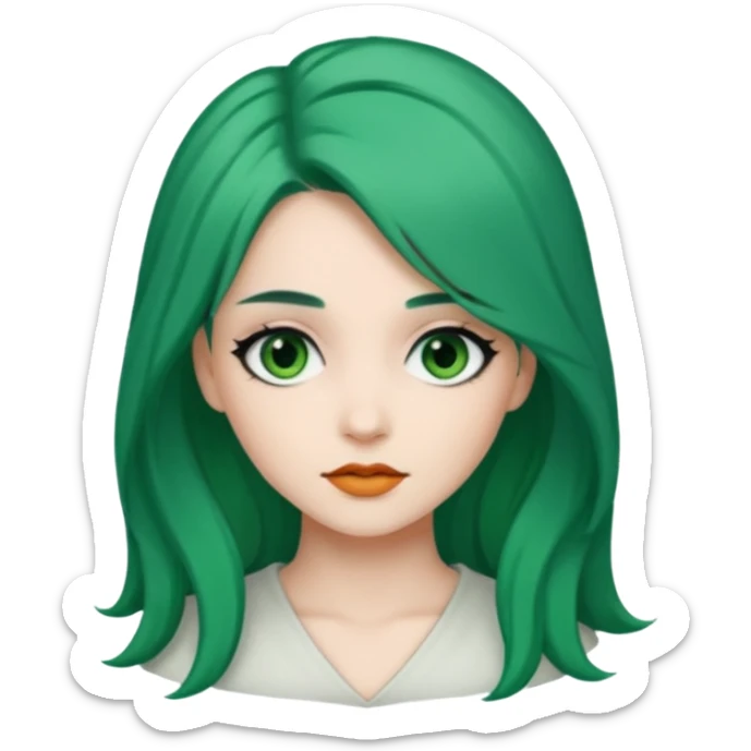 Emoji woman Emerald green hair long, fair skin, and eye black  sticker