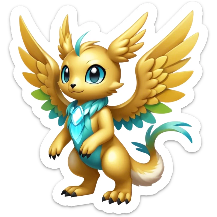 Anthro Sona Cool Edgy Cute Colorful Shy Winged Shiny Fakemon-Fantasy-Creature Full Body sticker