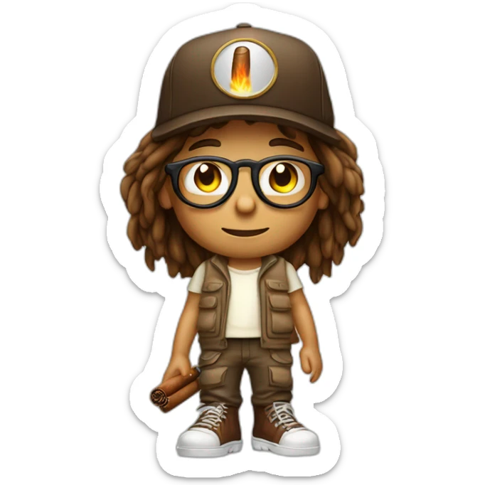 cigar young boy with long hair and cap and Cargo have a cigar smoke CBD pants and have glasses sticker
