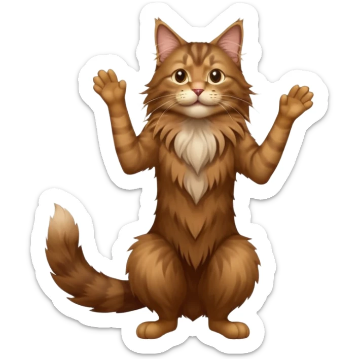 A high-resolution photo-realistic digital illustration of a brown maine coon cat, chest upward sticker