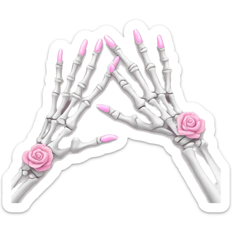 Pretty skeleton hand 5 fingers with pink nails manicure girly design but stylish minimalistic sticker