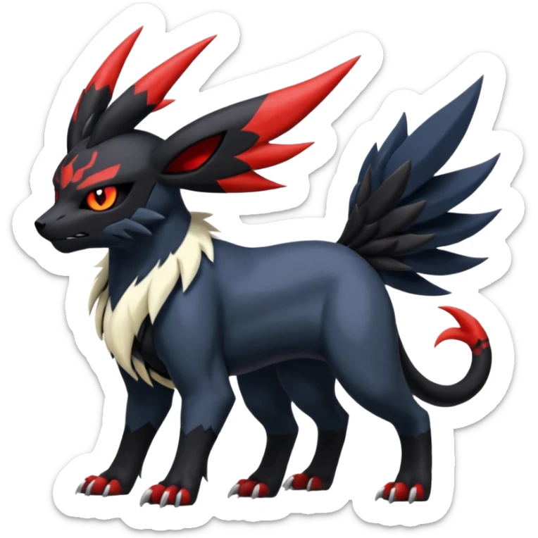 Handsome cool badass edgy Absol-Litten-Umbreon-Giratina-Yveltal-Pokémon-Fakémon-fusion-hybrid-creature, full body sticker