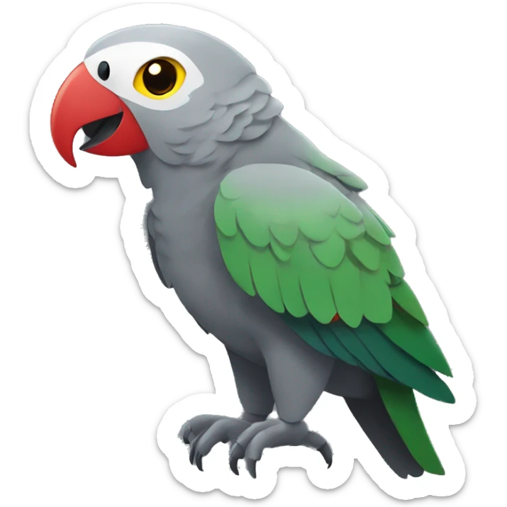 grey-green parrot with dark grey wings, yellow head and green chest and red eyes sticker