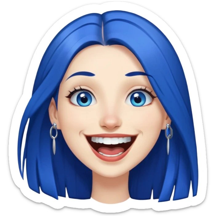 Dark Blue haired blue eyes female long straight hair laughing, pierced lip, pierced nose sticker