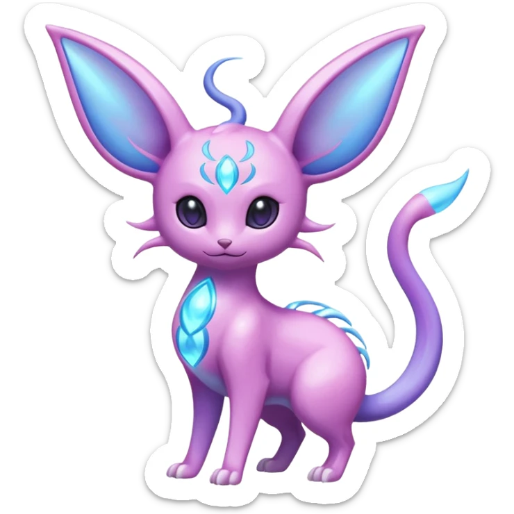 Shiny Sparkly Bioluminescent Glowing Espeon-Lumineon-Skitty-Amaura-Dragonair-Fakémon-hybrid-creature (full body)  sticker
