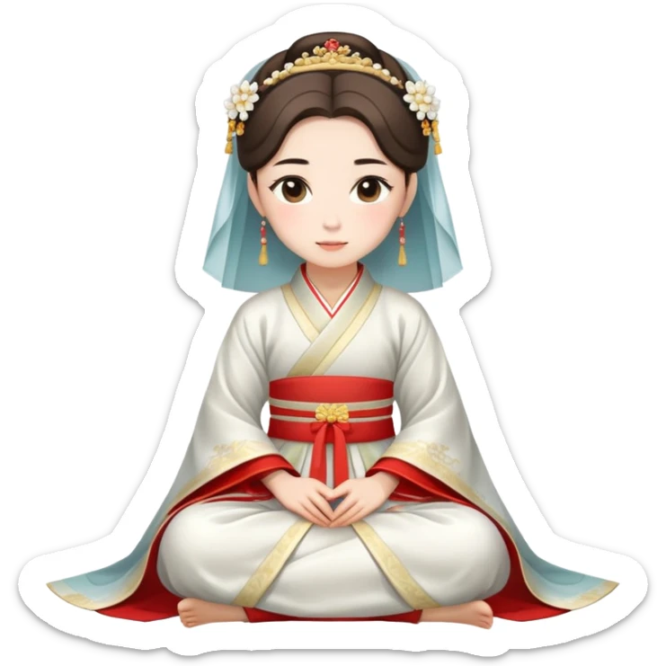 Beautiful girl wearing Hanfu wedding dress sitting sticker