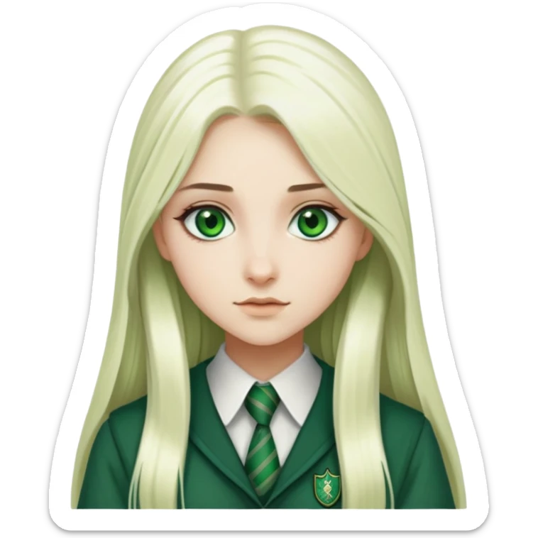 slytherin-student-girl-super-long straight platinum blonde hair-green eyes sticker