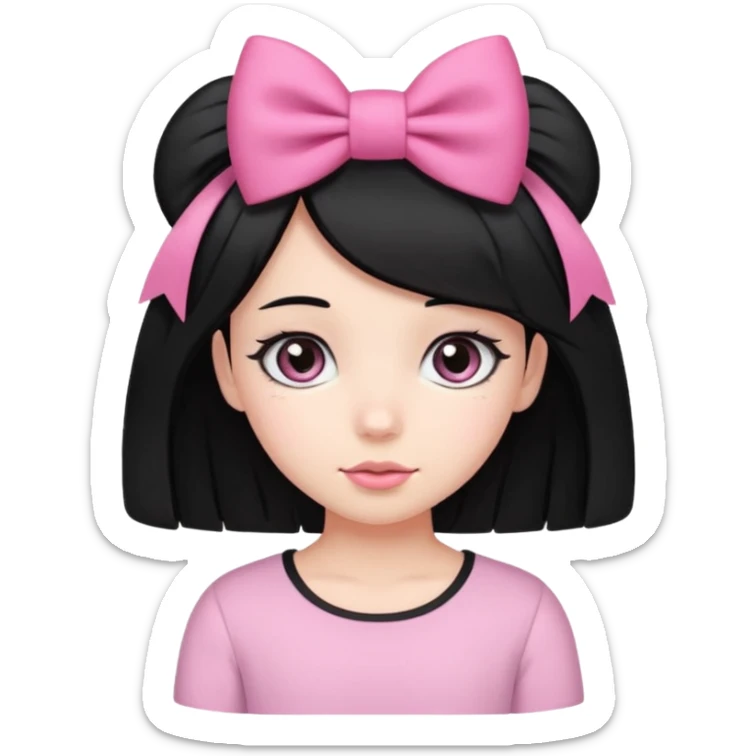 Girl with cute eyes and black hair and pink bow in her side of her hair sticker
