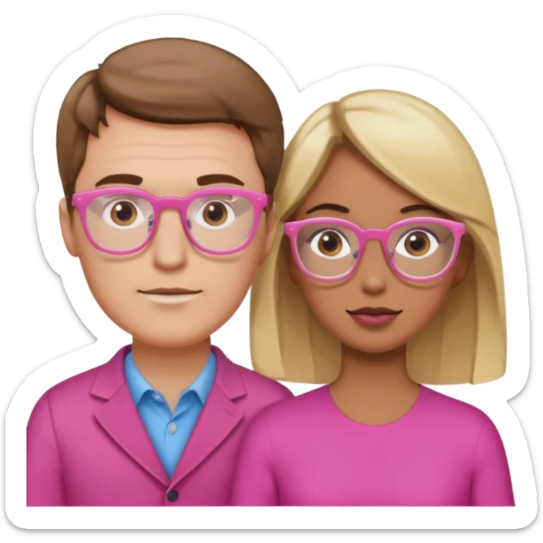 White man with brown hair and brown woman with blonde hair and pink eyeglasses  sticker