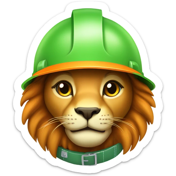 Cute Lion wear safety helmet as call center in green and orange theme  sticker