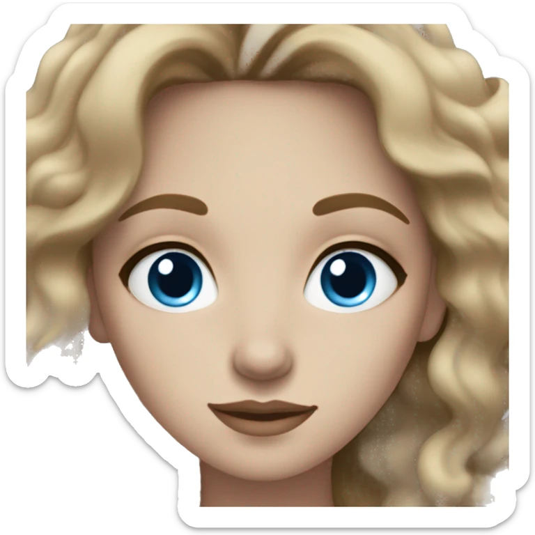 Face of a Women with dark blonde and wavy hair, blue and grey eyes, paler skin and freckles  sticker