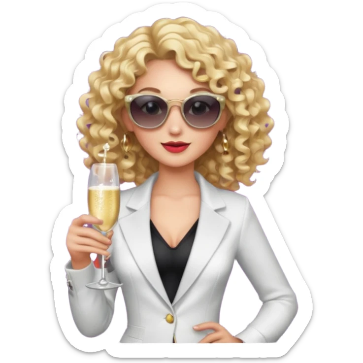 fancy blonde curly hair girl with sunglasses and night club outfits sticker