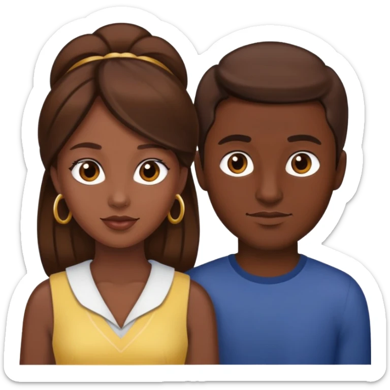Dark skin lady with brown hair fair skin man with brown  sticker