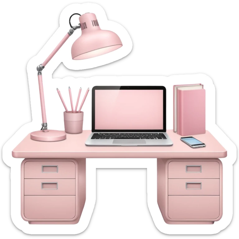 Pale Pink  Large office Workstation desk-Light Pale Pink book-Light Pale Pink wide desk lamp-Light Pale Pink one lap top sticker